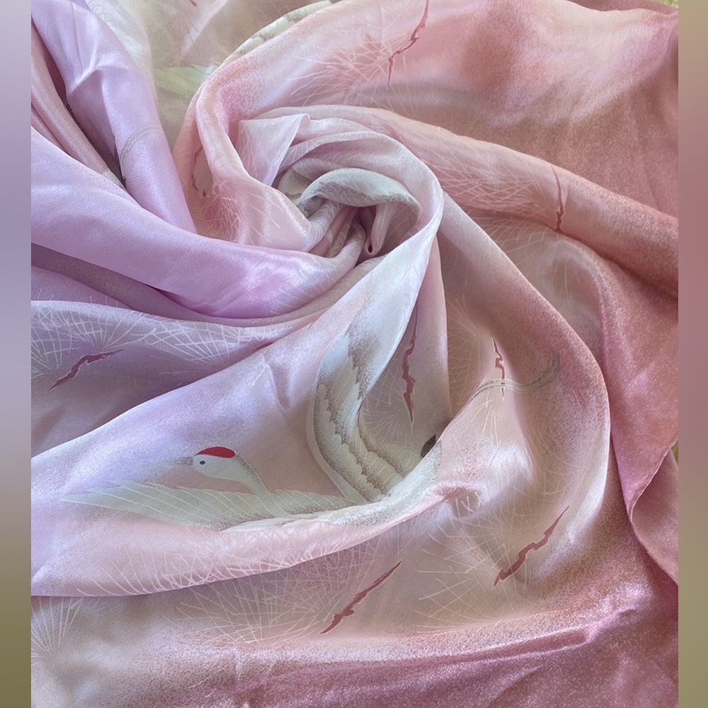 Crane print silk scarf Large 31 x 31
